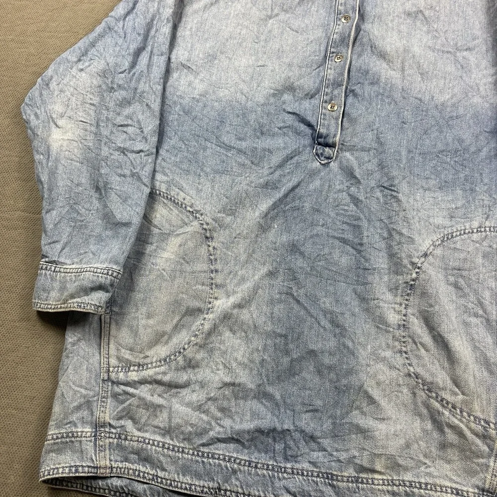 Free People Jacket Womens Medium Blue Denim Long Chore Coat Button Henley Dress - Picture 3 of 14